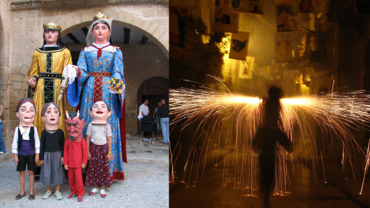 Calaceite fiestas - gigantes, cabezudos y toro de fuego